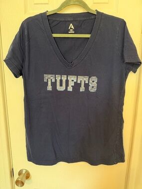 TUFTS Navy V-Neck Graphic Tee